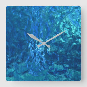 stained blue glass macro square wall clock