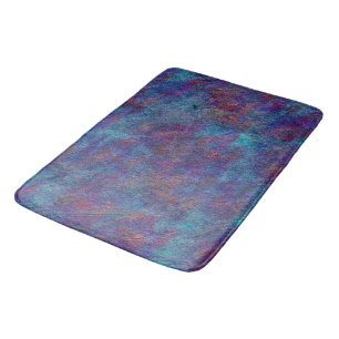 Stained cyan and red paint leftover splatters bath mat