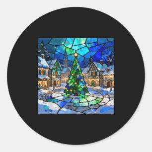 Stained Gl Christmas Tree Winter Village Holiday A Classic Round Sticker