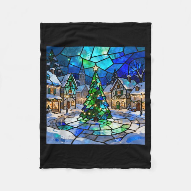 Stained Gl Christmas Tree Winter Village Holiday A Fleece Blanket (Front)