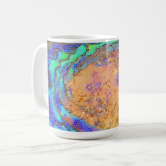 Stained Glass Abalone Shell Abstract Mosaic Coffee Mug (Front Left)