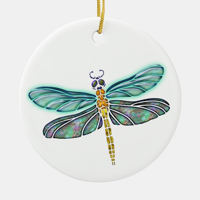 Stained Glass & Abalone Shell Dragonfly Ceramic Tree Decoration (Front)