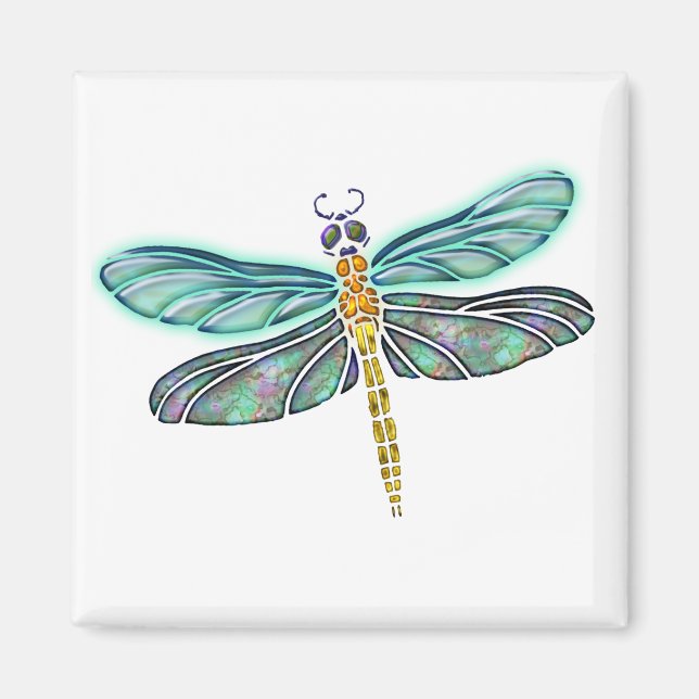 Stained Glass & Abalone Shell Dragonfly Magnet (Front)