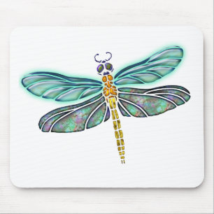 Stained Glass & Abalone Shell Dragonfly Mouse Mat