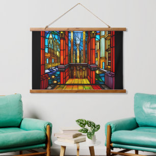 Stained Glass Abbey Digital Art Hanging Tapestry