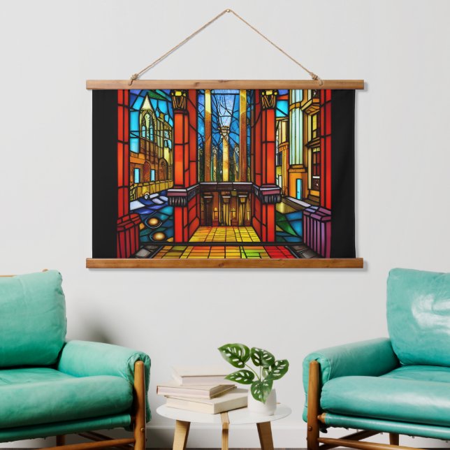 Stained Glass Abbey Digital Art Hanging Tapestry (Living Room)