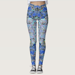 Stained glass abstract art blues lavender  leggings