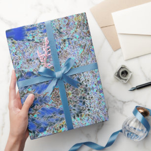 Stained glass abstract art blues lavender wrapping paper