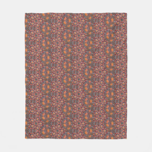 stained glass abstract geometric red pink grey fleece blanket (Front)