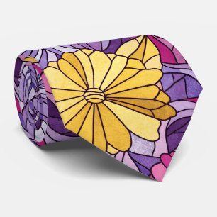 Stained Glass Abstract Purple Yellow Pink 60s Vibe Tie