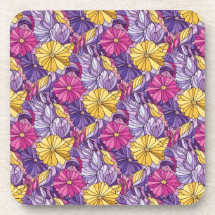 Stained Glass Abstract Purple Yellow Pink Coaster