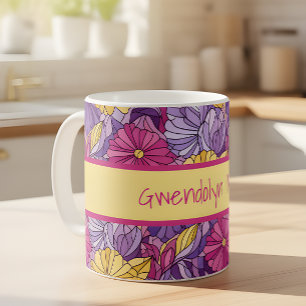 Stained Glass Abstract Purple Yellow Pink Coffee Mug