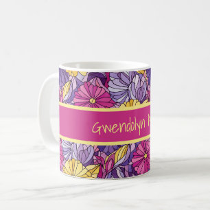 Stained Glass Abstract Purple Yellow Pink Coffee Mug