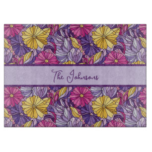Stained Glass Abstract Purple Yellow Pink Cutting Board