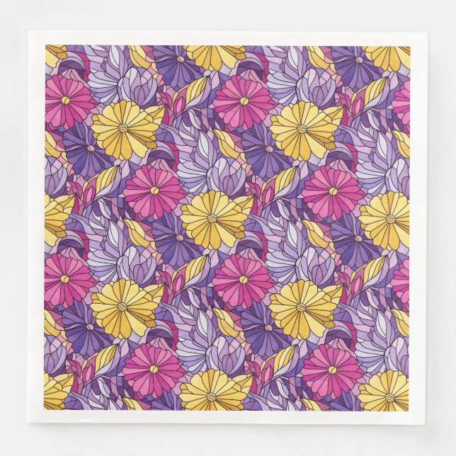 Stained Glass Abstract Purple Yellow Pink Napkin (Front)