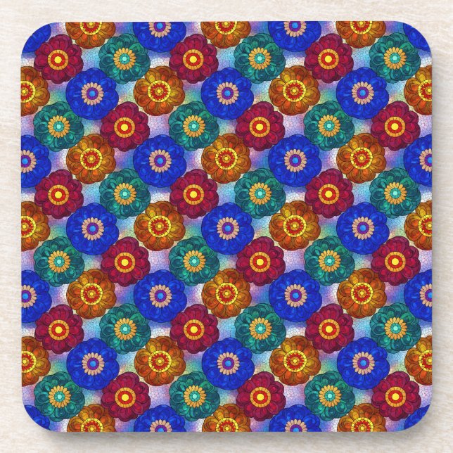 Stained Glass Abstract Red Green Blue Orange Coaster (Front)