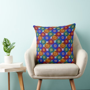 Stained Glass Abstract Red Green Blue Orange Cushion