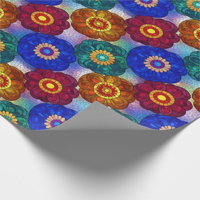 Stained Glass Abstract Red Green Blue Orange Wrapping Paper (Corner)