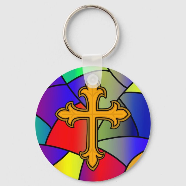 Stained Glass and Cross Christmas Key Ring (Front)
