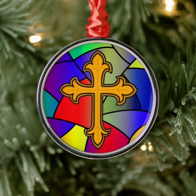 Stained Glass and Cross Christmas Metal Tree Decoration (Tree)