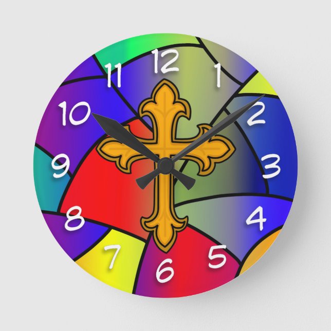 Stained Glass and Cross Christmas  Round Clock (Front)