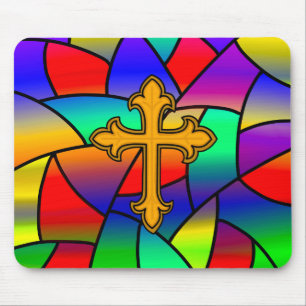 Stained Glass and Cross Mouse Mat