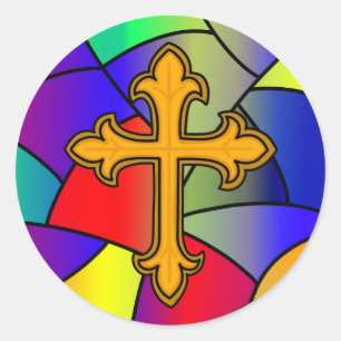 Stained Glass and Cross Religious Classic Round Sticker