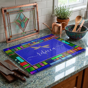 Stained glass and dragonfly personalised  cutting board