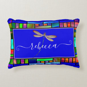 Stained glass and dragonfly personalised decorative cushion