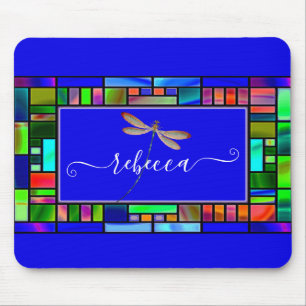 Stained glass and dragonfly personalised  mouse pa mat