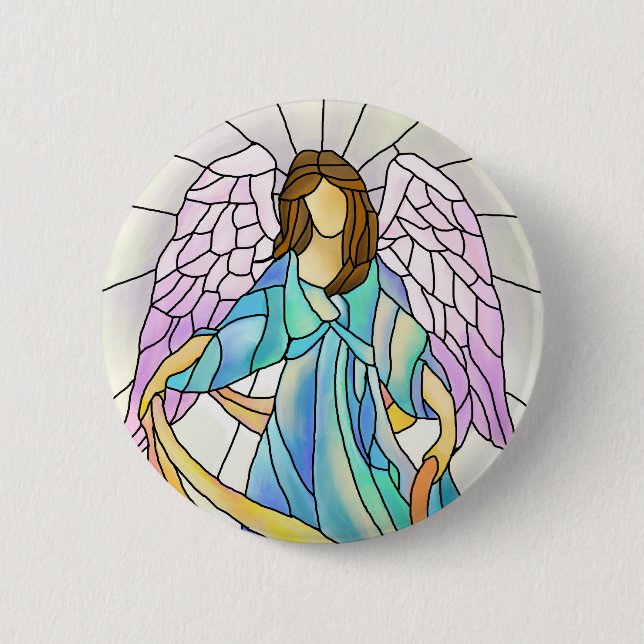 Stained Glass Angel 6 Cm Round Badge (Front)