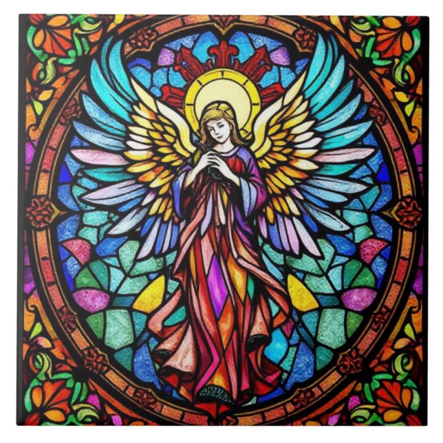 Stained Glass Angel Art | Spiritual & Religious Tile (Front)