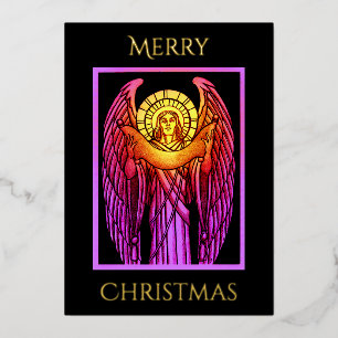 Stained Glass Angel Foil Holiday Card