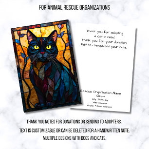 Stained Glass Animal Rescue Organization Black Cat Thank You Card