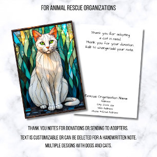 Stained Glass Animal Rescue Organization White Cat Thank You Card