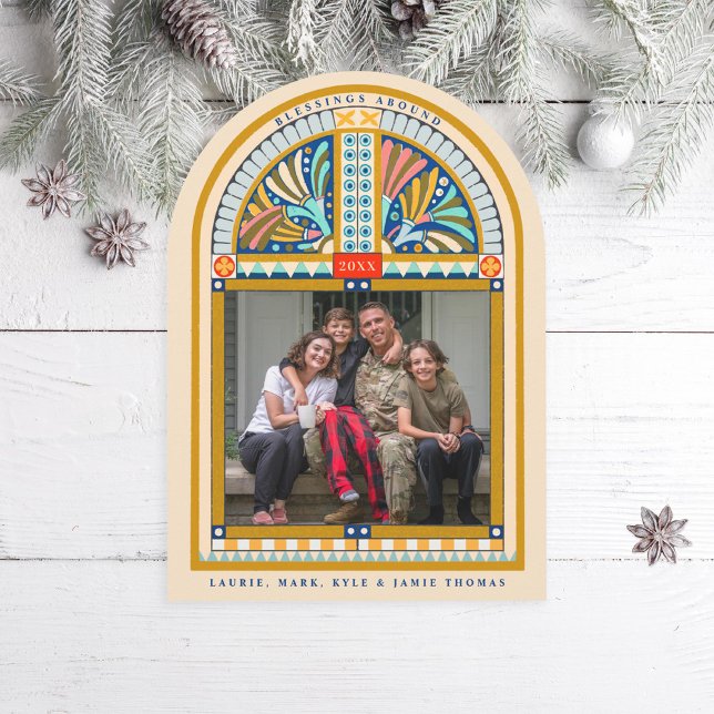 Stained Glass Arch Elegant Christmas Photo Card (Creator Uploaded)