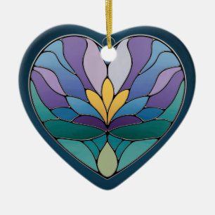 Stained Glass Art, Abstract Flower Stained Glass Ceramic Tree Decoration