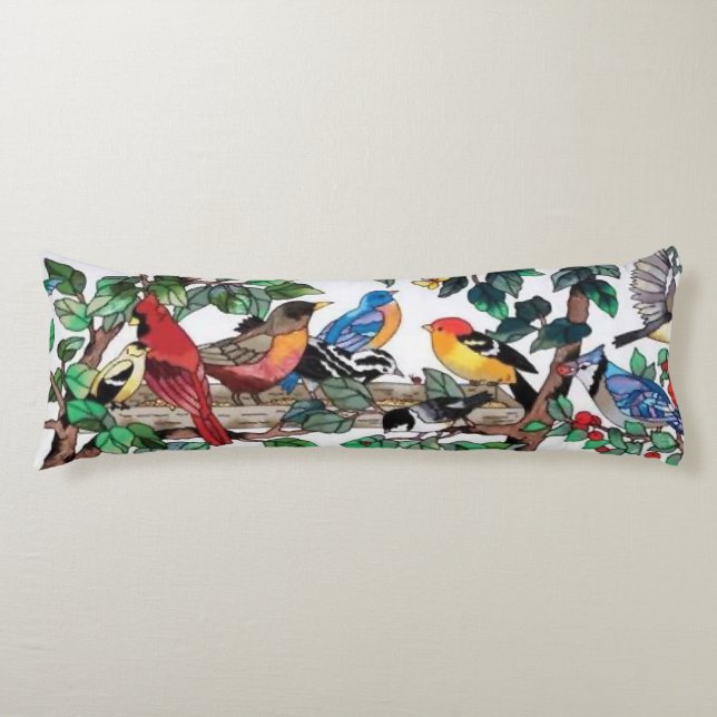 Stained Glass Art Beautiful Blossoms & Birds Body Cushion (Front)