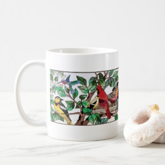 Stained Glass Art Beautiful Blossoms & Birds Coffee Mug