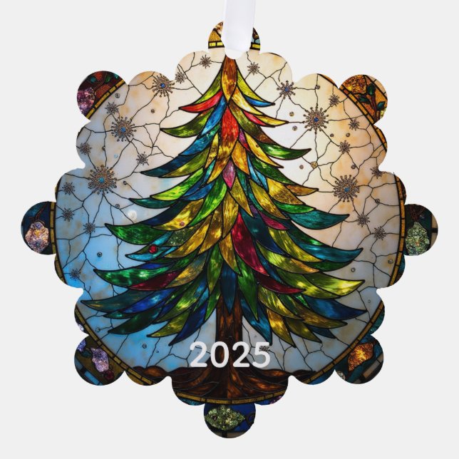 Stained Glass Art Christmas Tree Ornament  (Front)