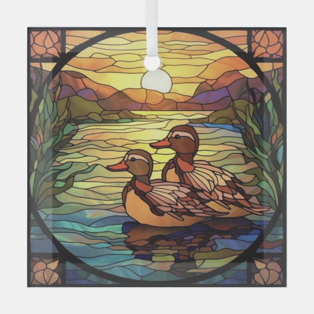 Stained Glass Art, Cute Goose Stained Glass Style  Tree Decoration (Front)