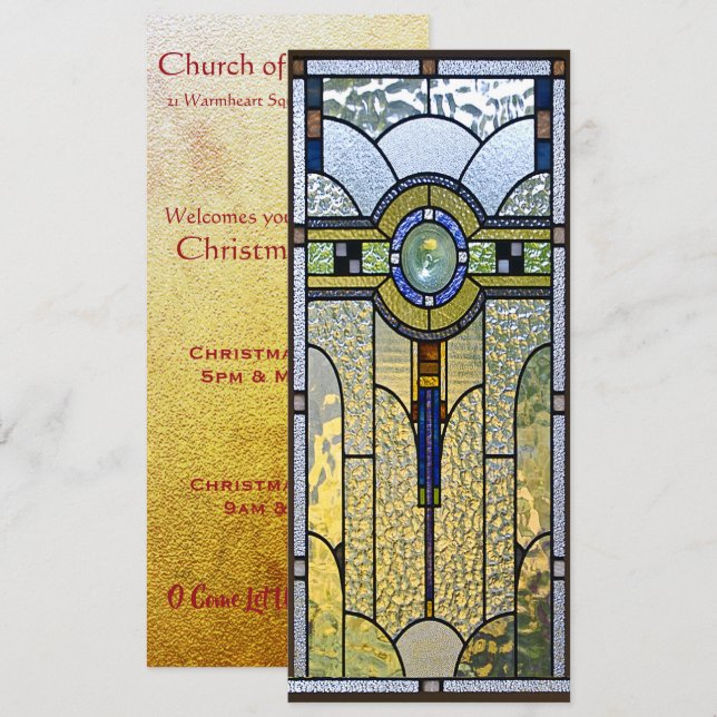 stained glass art deco church event invitation (Front/Back)