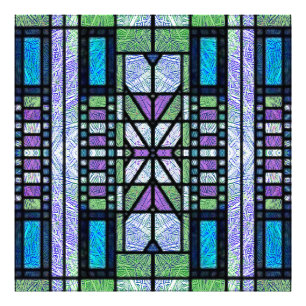 Stained Glass Art Deco in Blue and Purple Photo Print