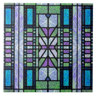 Stained Glass Art Deco in Blue and Purple Tile