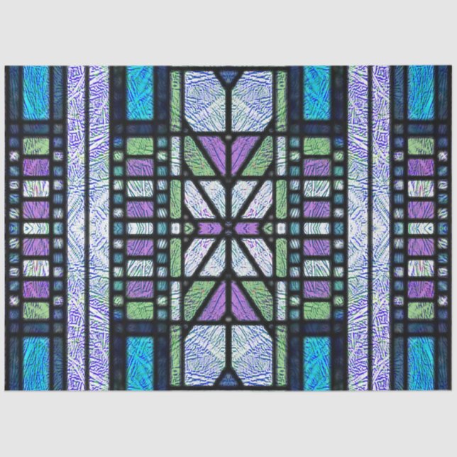 Stained Glass Art Deco in Blue and Purple Tissue Paper (Front)