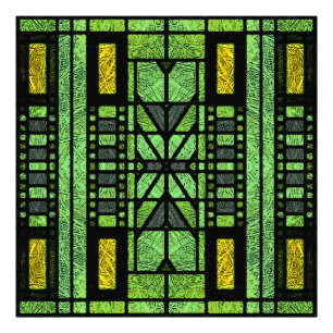 Stained Glass Art Deco in Green and Gold Photo Print