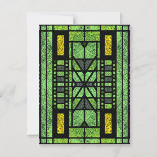 Stained Glass Art Deco in Green and Gold Postcard