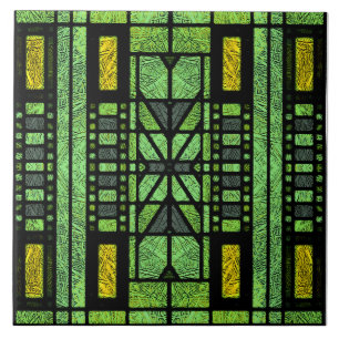 Stained Glass Art Deco in Green and Gold Tile