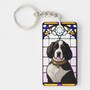 Stained Glass Art Featuring a Dog Portrait Key Ring
