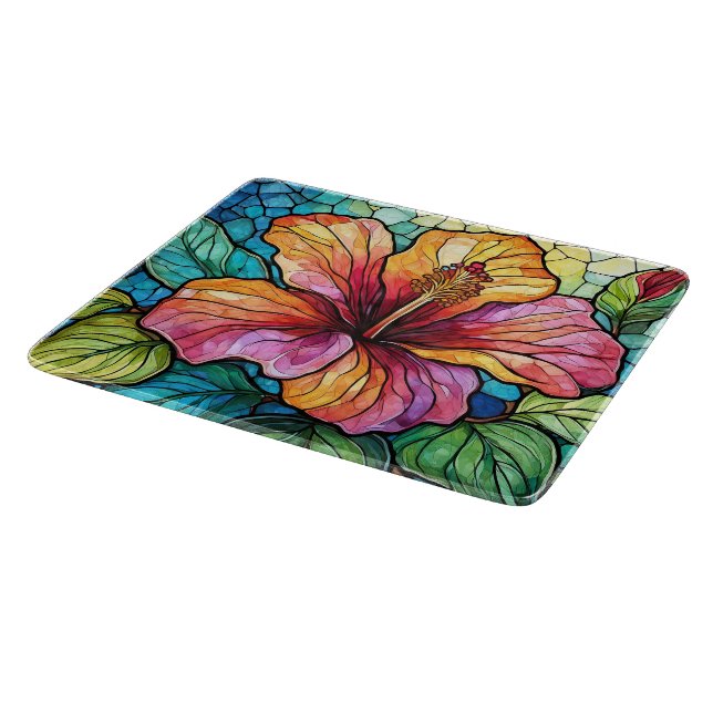 Stained glass art hibiscus cutting board (Corner)